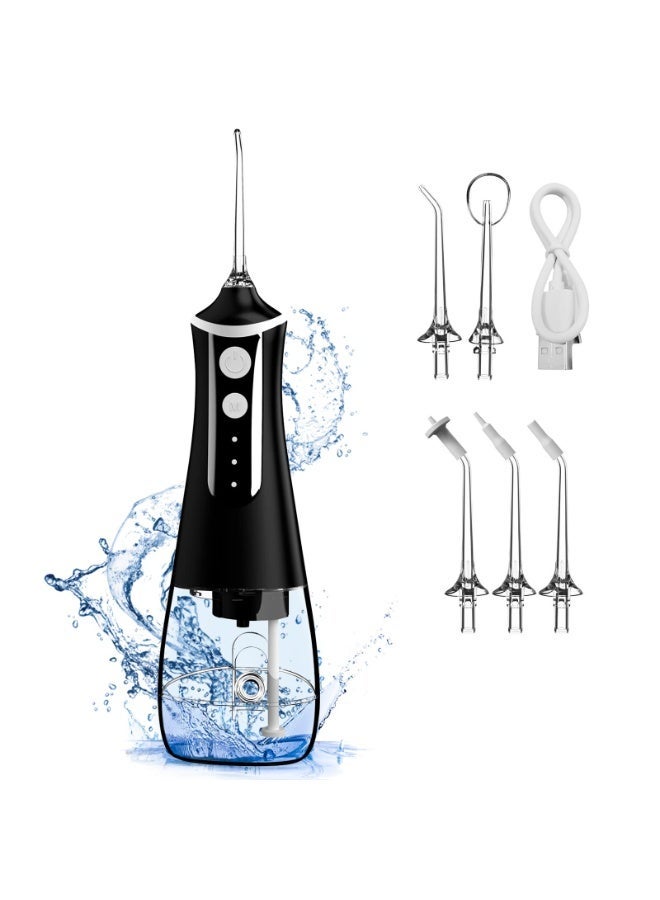 Joudi Portable water flosser, 3 modes, 5 replaceable nozzles, rechargeable and waterproof, suitable for both home and travel use - 380ml removable water tank (HF-6) Black - Image 2